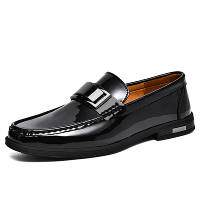 Men’s Loafers – PU Leather – Checkered Detail – Classic Slip-On Formal Shoes