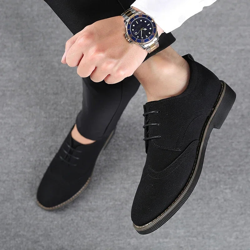 Men’s Oxford Shoes - Suede Finish - Brogue Detailing - Formal Smart Casual Wear