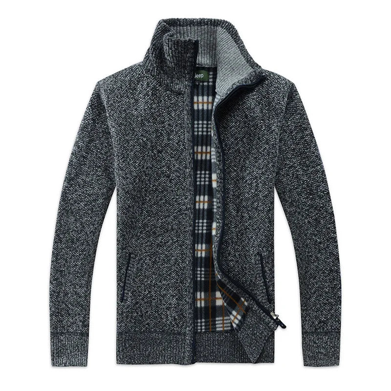 Men's knitted jacket with lapel collar