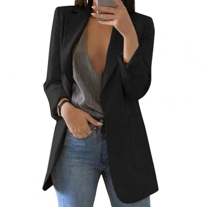 Women’s Blazer – Tailored Fit – Hip Length – Notch Lapel – Open Front – Large Pockets