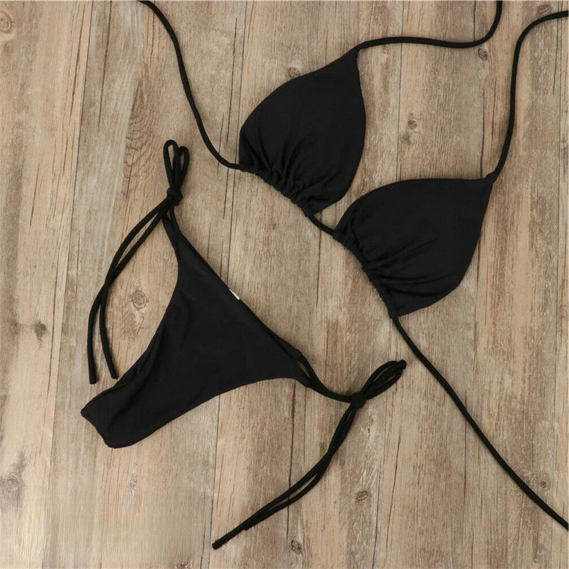 Women’s Bikini Set – Triangle Top – Adjustable Tie Straps – Low Rise Fit