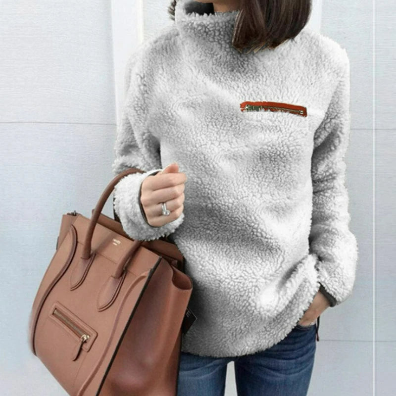 Women's roll neck sweater with zipper