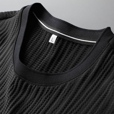Men’s Tracksuit Set - Textured Pleated Fabric - Short Sleeve T-Shirt & Joggers - Relaxed Fit