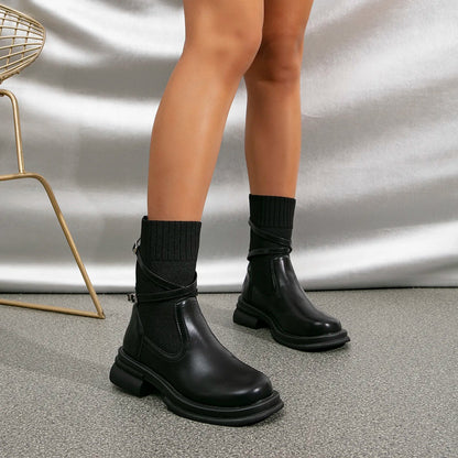 Women's Retro Platform Heel Boots - Classic Chunky Sole Footwear