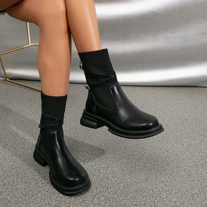 Women's Retro Platform Heel Boots - Classic Chunky Sole Footwear