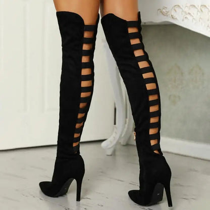 Women’s Over-the-Knee Boots – Slim Fit – Cut-Out Side – Stiletto Heel – Pointed Toe