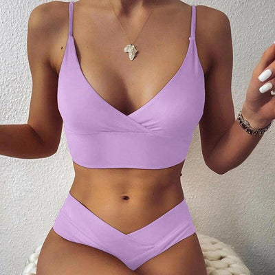 High-Waisted Push-Up Bikini Set with Ruffles for Women