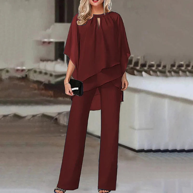 Women’s Two-Piece Set – Oversized Flowing Top and Wide-Leg Trousers – Soft Luxury Fabric