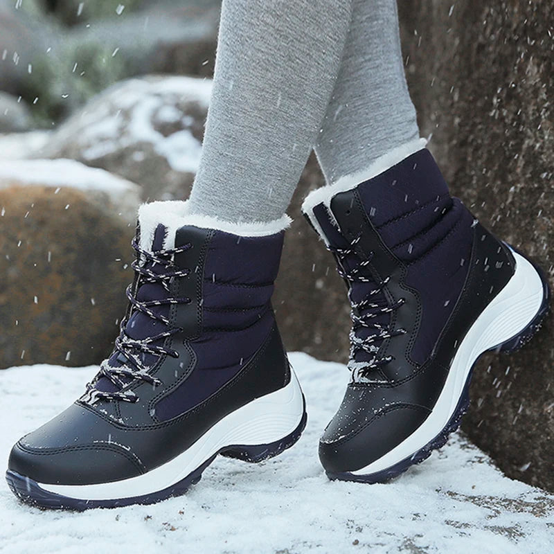 Women’s Lace-Up Boots – Mid-Calf Quilted Fur Lined – Supportive Weather Resistant