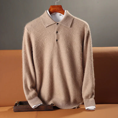 Men’s Polo Sweater – Relaxed Fit – Long Sleeve – Ribbed Hem & Cuffs