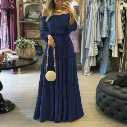 Women’s Maxi Dress – Off Shoulder – Relaxed Fit – Tiered Skirt – Natural Fibers