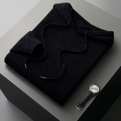 Men’s Hoodie – Cashmere Knit – Classic Fit – Ribbed Cuffs – Hooded Casual Wear