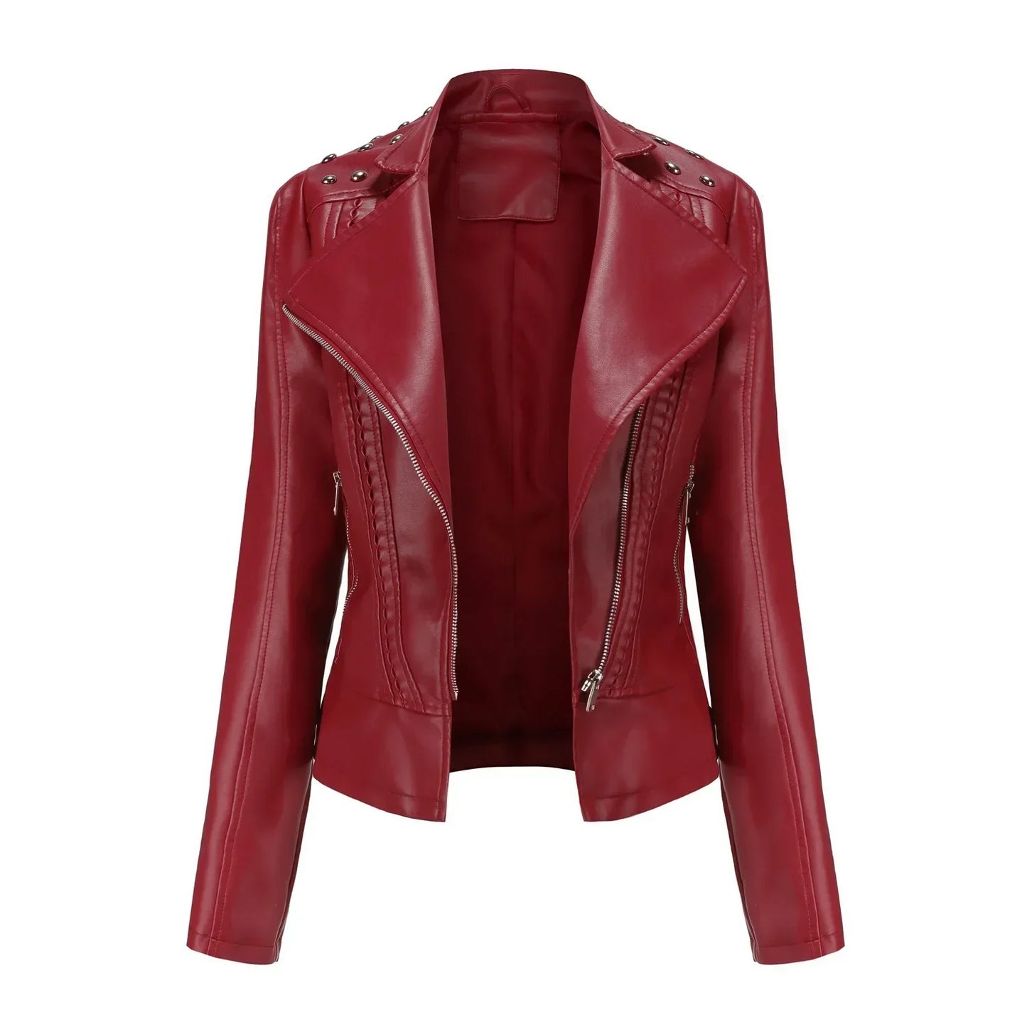 Women’s Tailored Jacket – Structured Fit – Cropped Waist – Studded Shoulders – Zip Closure