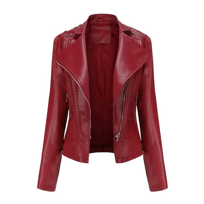 Women’s Tailored Jacket – Structured Fit – Cropped Waist – Studded Shoulders – Zip Closure