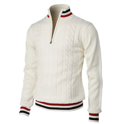 Men’s Turtleneck Sweater – Wool Knit – Slim Fit – Zip Neck – Cable Knit – Ribbed Trim