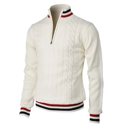 Men’s Turtleneck Sweater – Wool Knit – Slim Fit – Zip Neck – Cable Knit – Ribbed Trim