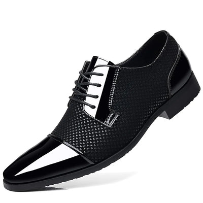 Men’s Formal Lace-Up Shoes – Polished Leather & Textured Fabric – Sleek Fit