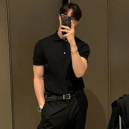 Men’s Polo Shirt – Slim Fit – Ribbed Soft Knit – Short Sleeve Smart Casual Wear