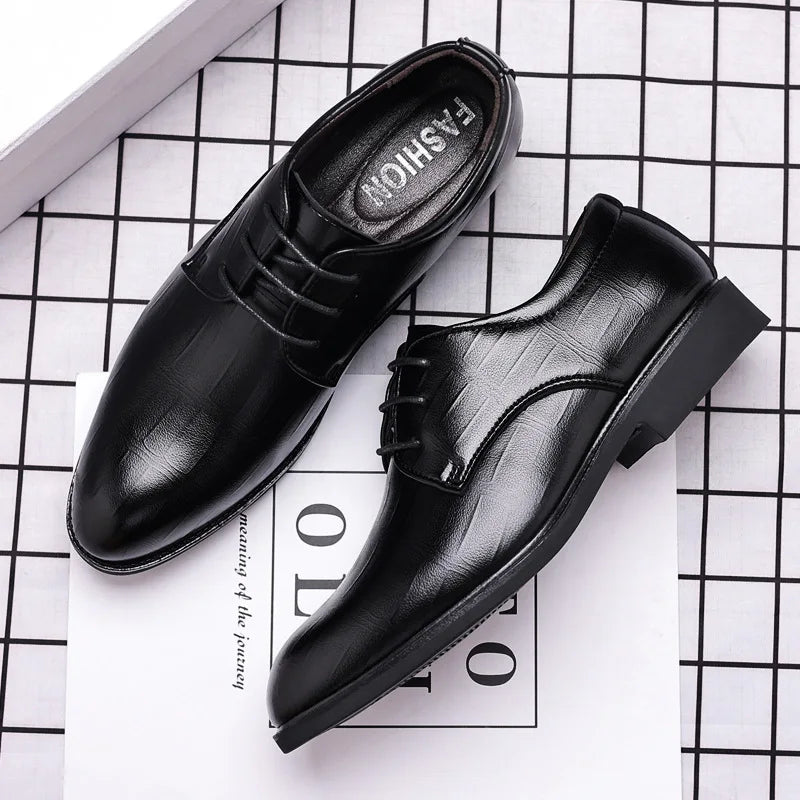 Men's Formal Shoes – Polished Leather – Pointed Toe – Sleek Lace-Up Design