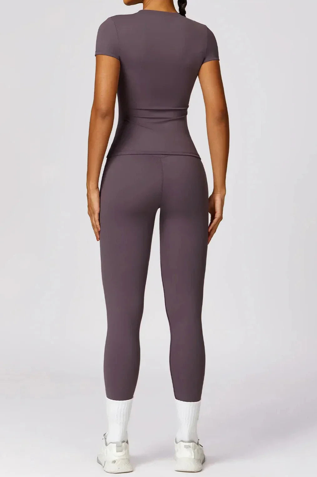 Women's Activewear Set - Seamless High-Waisted Leggings & Fitted Crew Neck T-Shirt