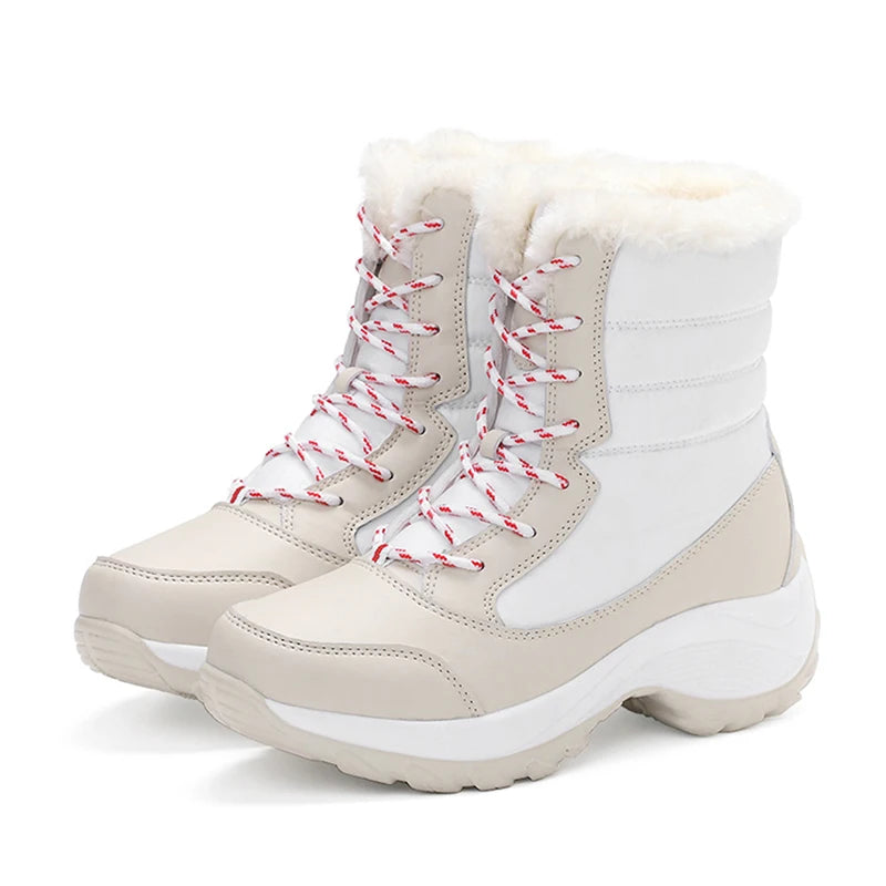 Women’s Lace-Up Boots – Mid-Calf Quilted Fur Lined – Supportive Weather Resistant