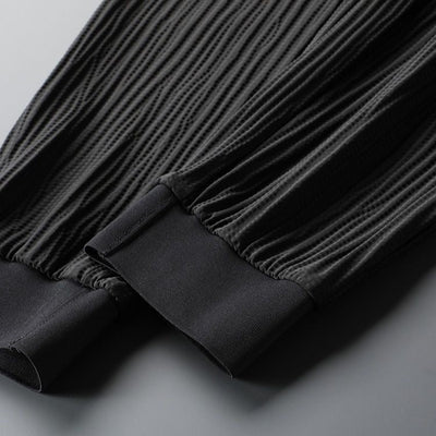 Men’s Tracksuit Set - Textured Pleated Fabric - Short Sleeve T-Shirt & Joggers - Relaxed Fit