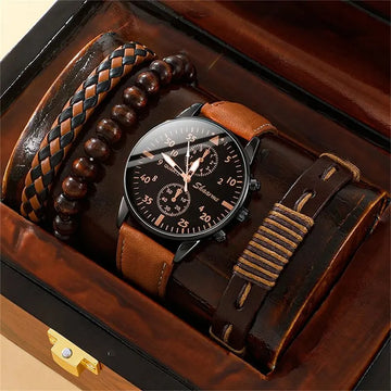 Casual 3-oog zakelijke mode quartz horloge & geweven armband set – 4-delige