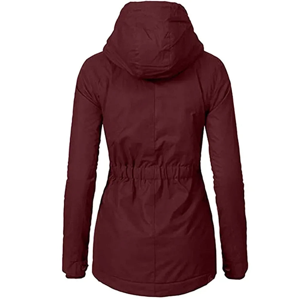 Women’s hooded spliced zipper coat