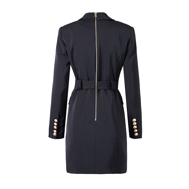 Women's Blazer Dress - Tailored Fit - Double Breasted - Waist Belt - Mini Length