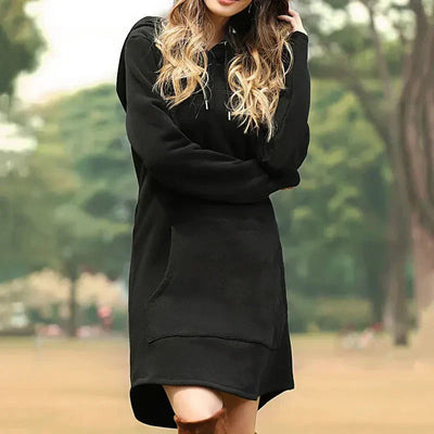 Women's Hoodie Dress - Soft Cotton Blend - Long Sleeve Relaxed Fit with Kangaroo Pocket