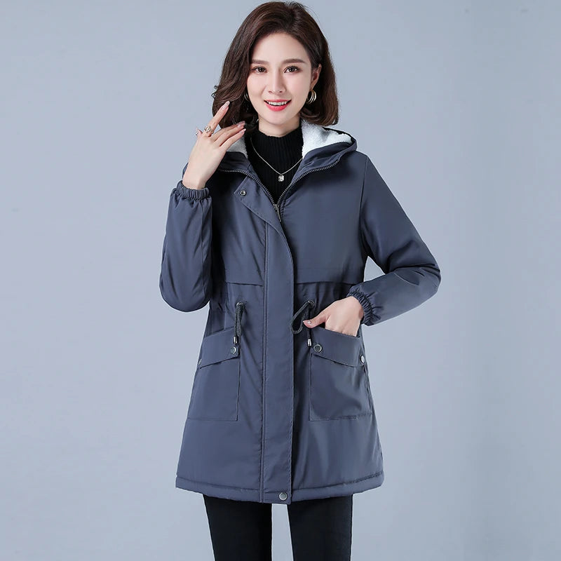 Fluffy quilted hooded windbreaker for women