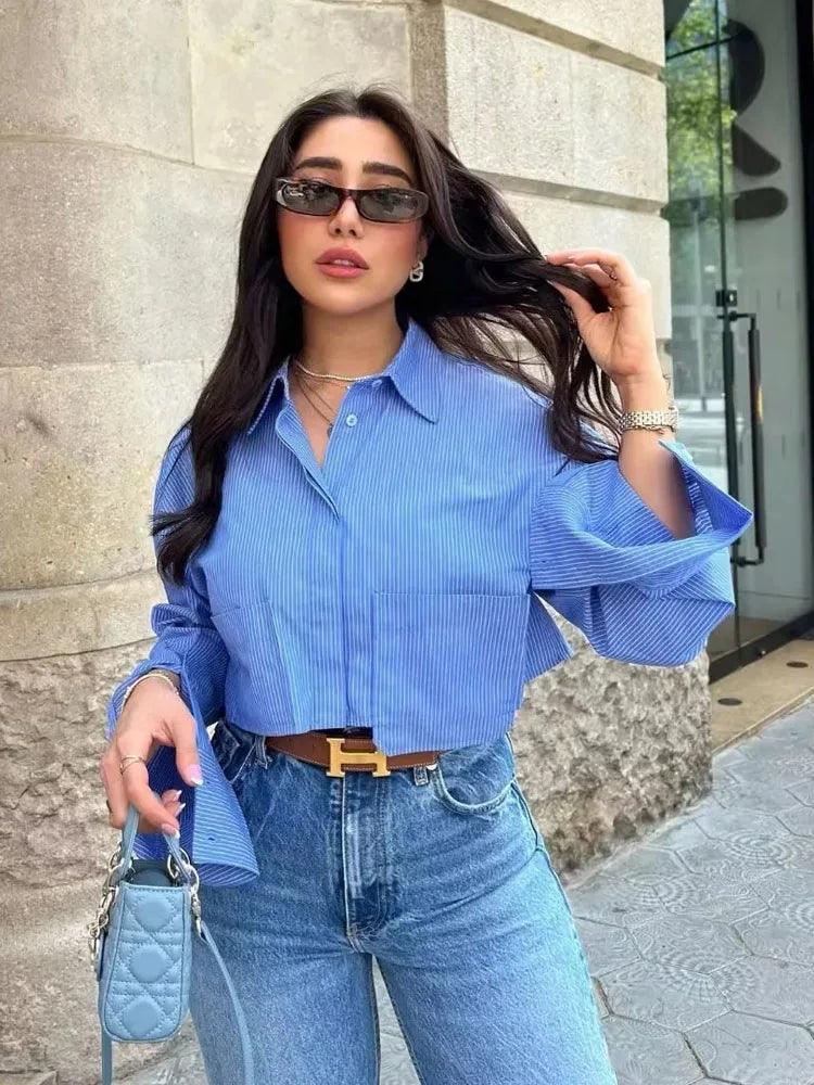 Striped Long-Sleeve Shirt for Women - Stylish Button-Up Blouse