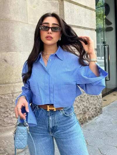 Striped Long-Sleeve Shirt for Women - Stylish Button-Up Blouse