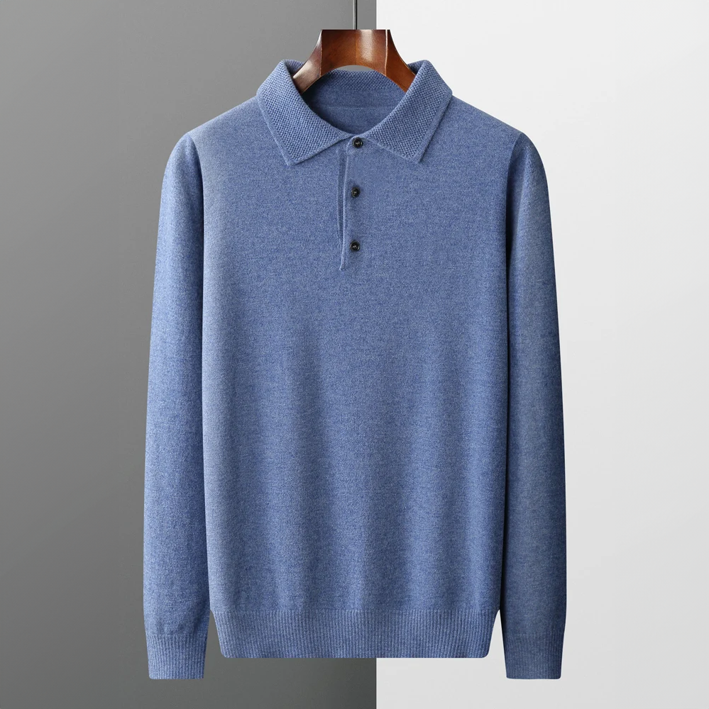 Men’s Polo Sweater – Merino Wool – Standard Fit – Button Placket – Ribbed Trim