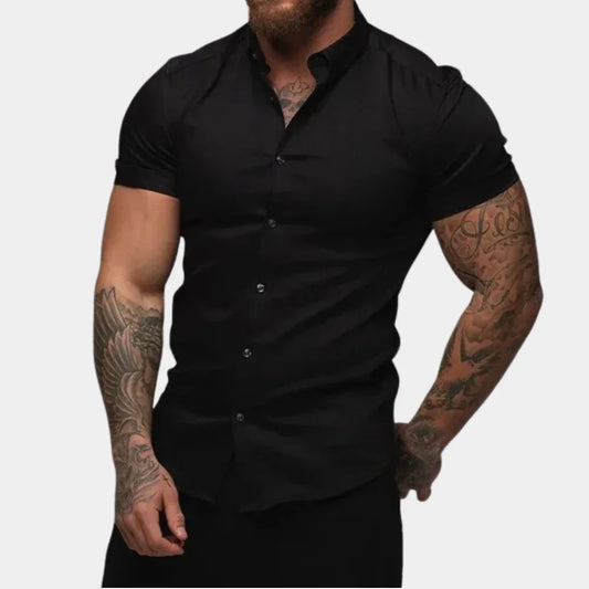 Men’s Short Sleeve Shirt – Slim Fit – Breathable Blend – Button Down – Tailored Style