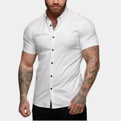 Men’s Short Sleeve Shirt – Slim Fit – Breathable Blend – Button Down – Tailored Style