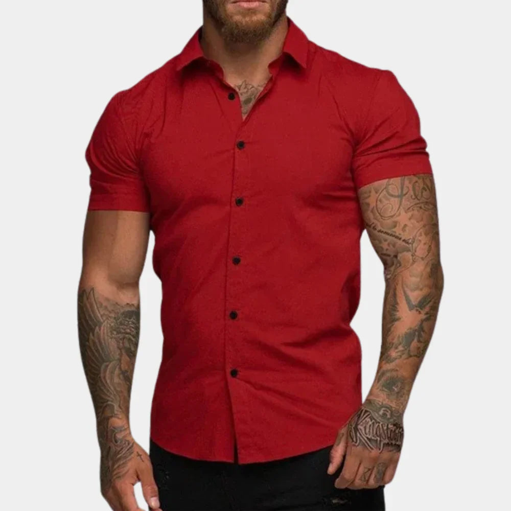 Men’s Short Sleeve Shirt – Slim Fit – Breathable Blend – Button Down – Tailored Style