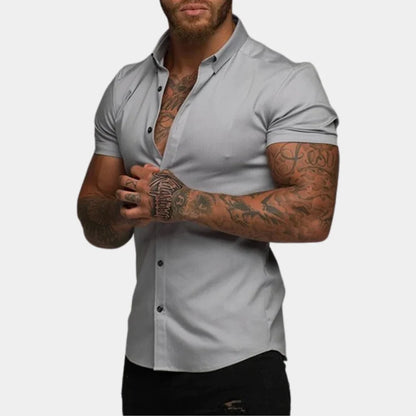 Men’s Short Sleeve Shirt – Slim Fit – Breathable Blend – Button Down – Tailored Style