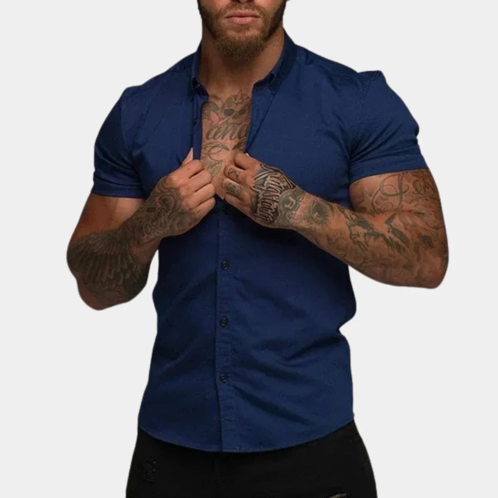 Men’s Short Sleeve Shirt – Slim Fit – Breathable Blend – Button Down – Tailored Style