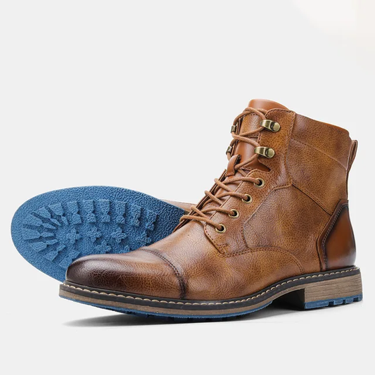 Men’s Leather Ankle Boots - Durable Slip-Resistant Sole - Casual Comfortable Fit
