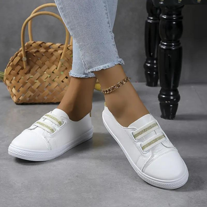 Women's Slip-On Sneakers - Elastic Band - Rounded Toe - Comfortable Rubber Sole