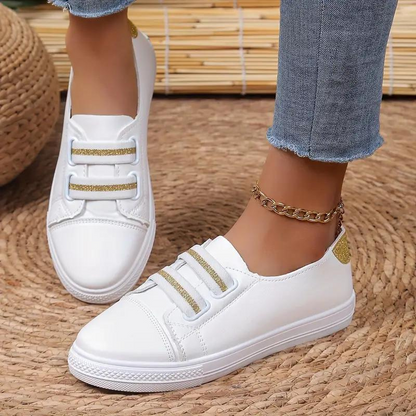 Women's Slip-On Sneakers - Elastic Band - Rounded Toe - Comfortable Rubber Sole