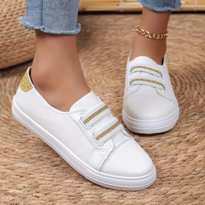 Women's Slip-On Sneakers - Elastic Band - Rounded Toe - Comfortable Rubber Sole