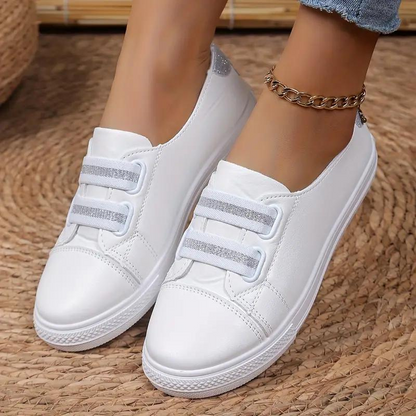 Women's Slip-On Sneakers - Elastic Band - Rounded Toe - Comfortable Rubber Sole