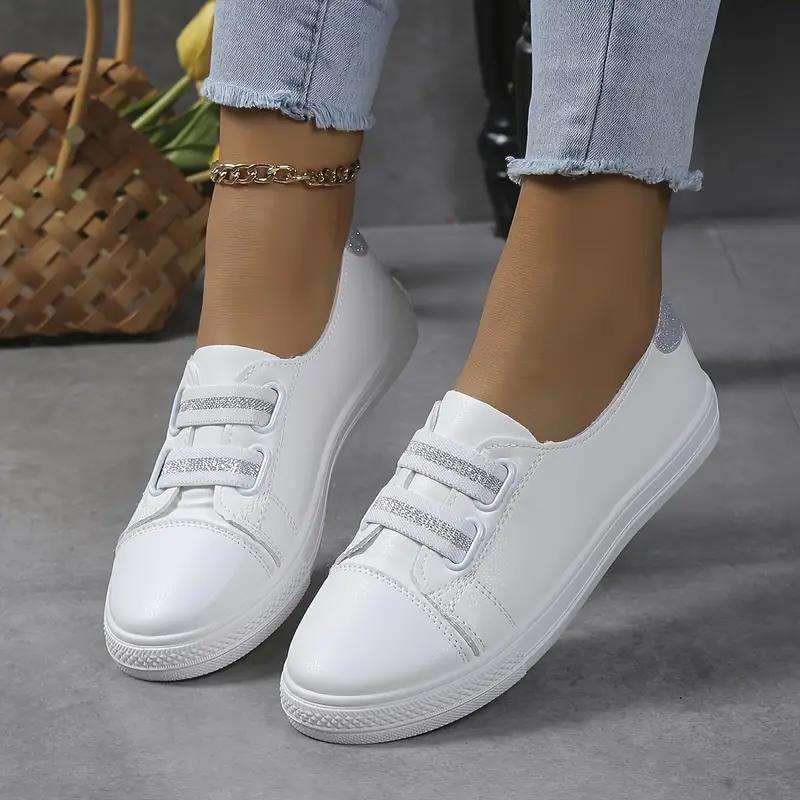 Women's Slip-On Sneakers - Elastic Band - Rounded Toe - Comfortable Rubber Sole