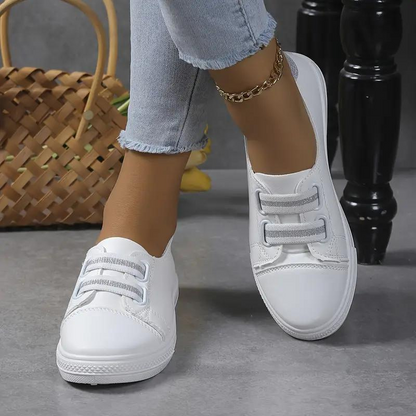 Women's Slip-On Sneakers - Elastic Band - Rounded Toe - Comfortable Rubber Sole