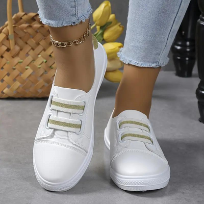 Women's Slip-On Sneakers - Elastic Band - Rounded Toe - Comfortable Rubber Sole