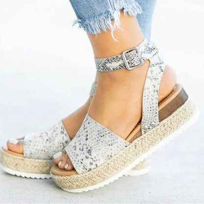 Women's Platform Sandals - Espadrille Sole - Adjustable Ankle Strap - Toe Band