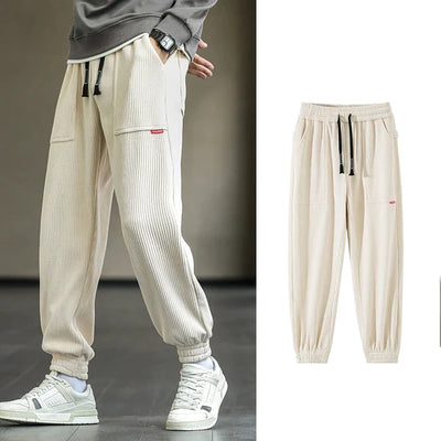 Men’s Corduroy Joggers – Relaxed Fit – Elastic Waist & Cuffs – Multiple Pockets