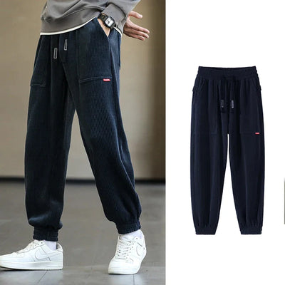 Men’s Corduroy Joggers – Relaxed Fit – Elastic Waist & Cuffs – Multiple Pockets